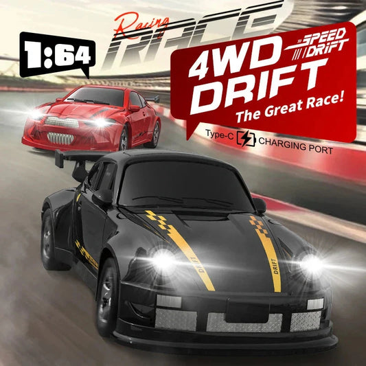 KF20 1:64 4WD Mini RC Drift Car - Desktop Racing, LED Lights, Type-C Charging - Velora Luxury Fashion