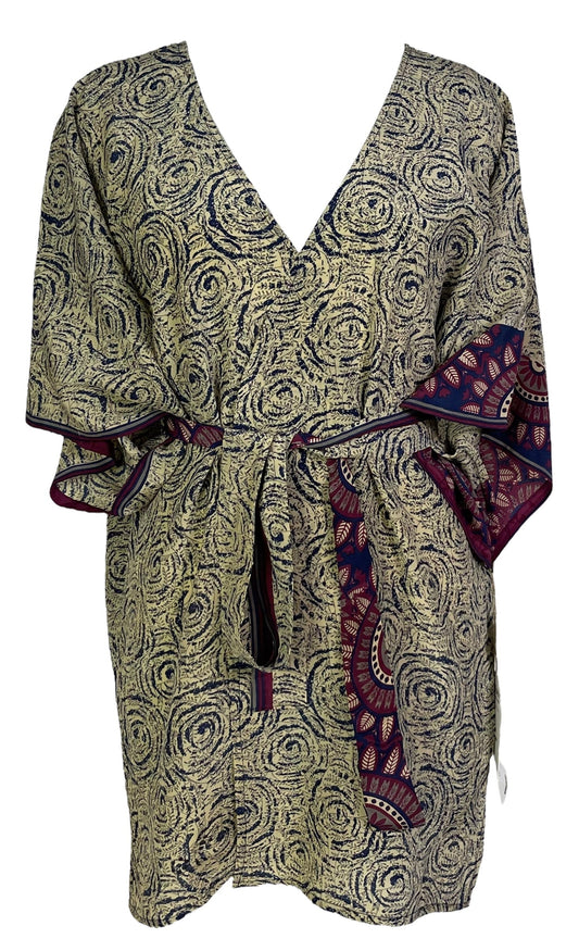 PRC6912 Avatar Pure Silk Kimono-Sleeved Jacket with Belt - Velora