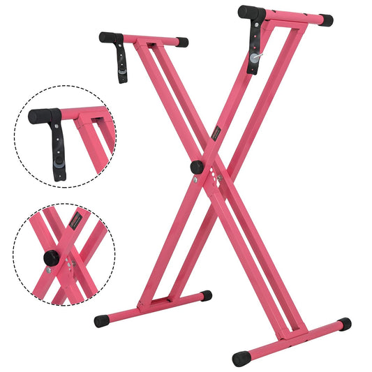 5Core Keyboard Stand Double X Style Adjustable Lift Piano Riser For 49 To 88 Keys BABY PINK - Velora