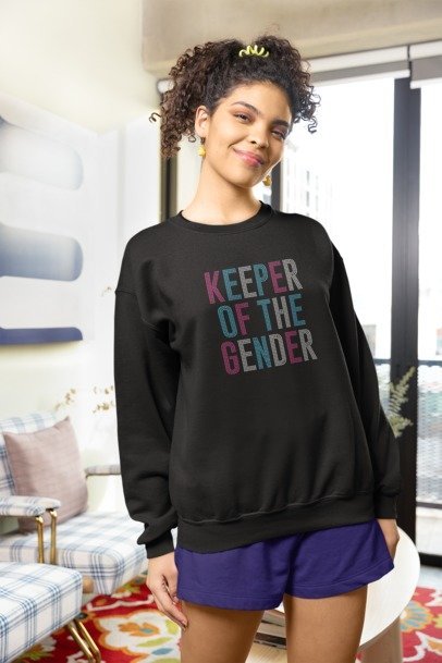 Keeper of the Gender Rhinestone T-Shirt – Gender Reveal Sparkle Tee | Blingdazzel Rhinestone Apparel