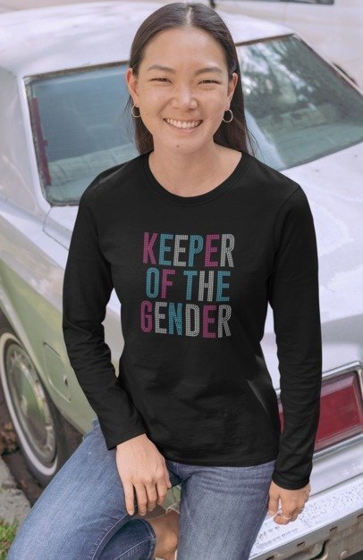 Keeper of the Gender Rhinestone T-Shirt – Gender Reveal Sparkle Tee | Blingdazzel Rhinestone Apparel