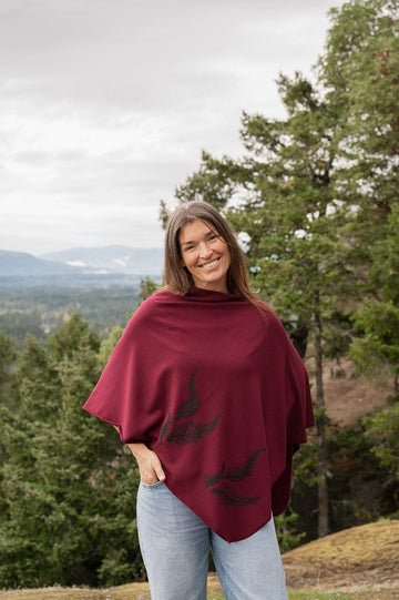 Merlot Poncho with Fern Print