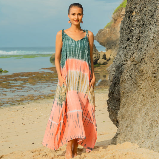 Tie Dye Stripe Dress - Pink & Grey