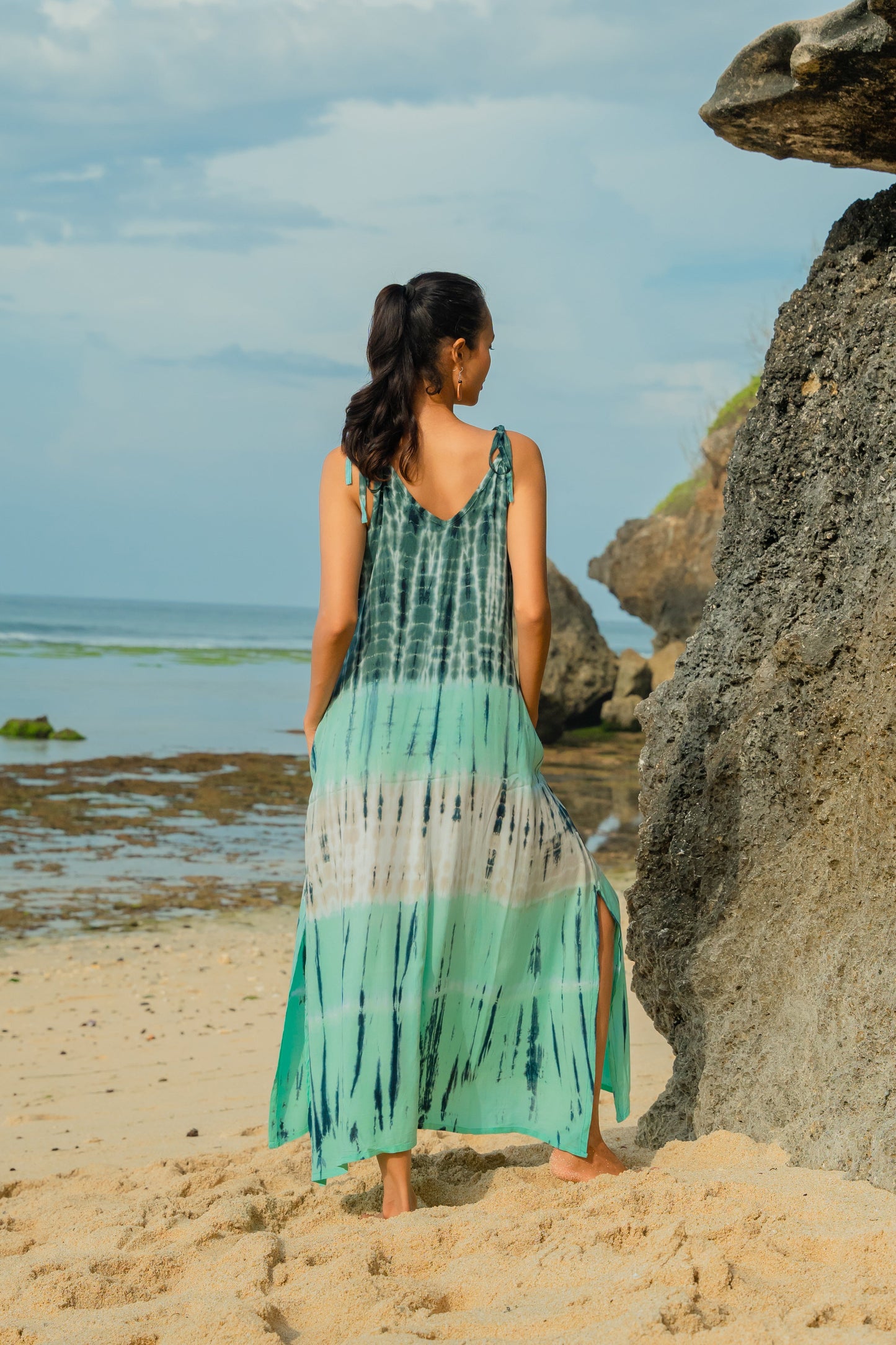 Tie Dye Stripe Dress - Turquoise & Grey