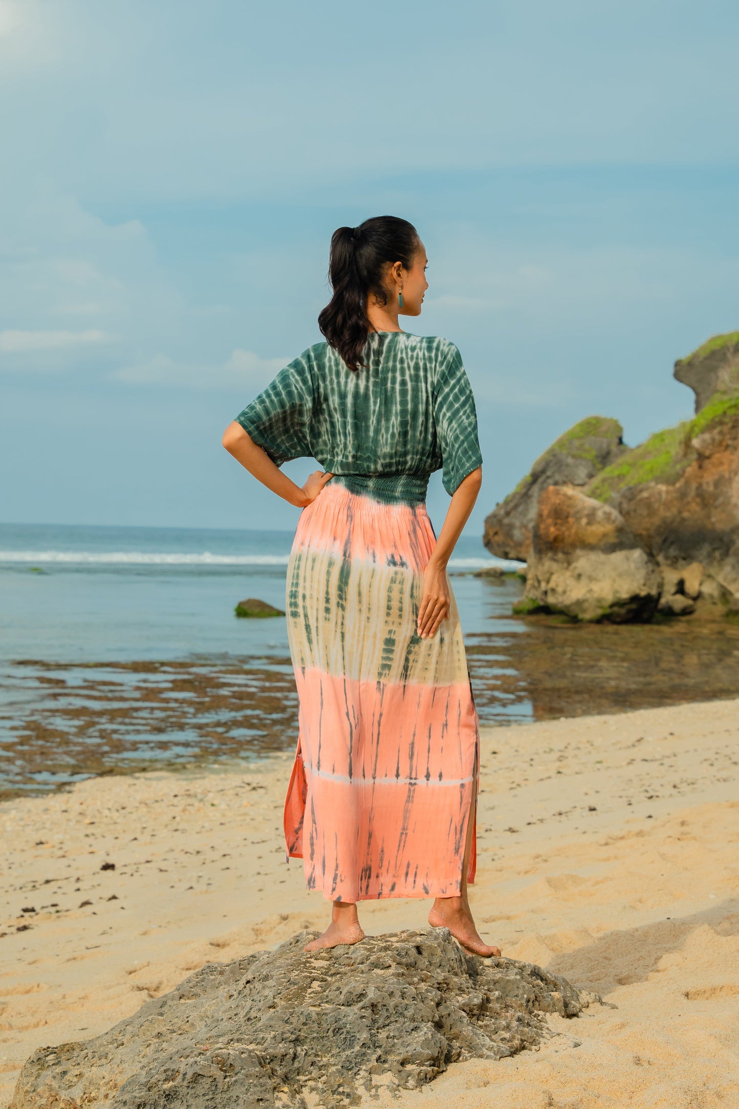 Tie Dye Stripe Maxi Dress - Pink & Grey