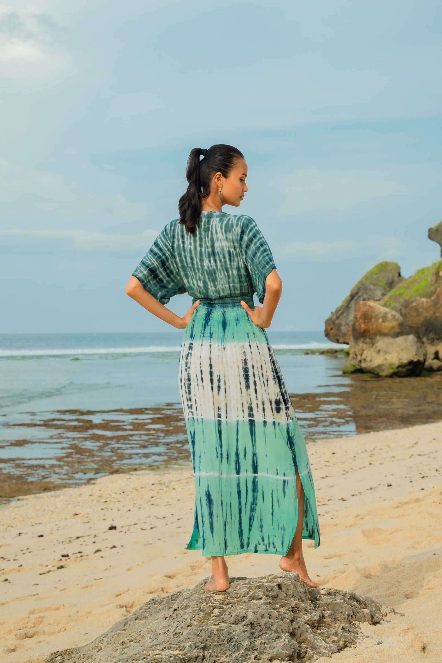 Tie Dye Stripe Maxi Dress - Turquoise & Grey