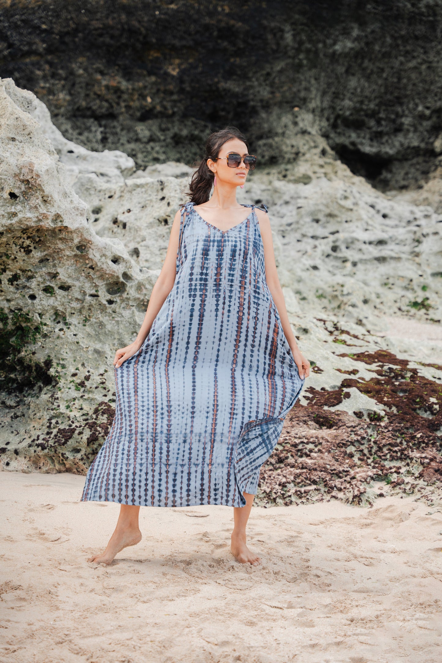 Simple Bone Tie Dye Dress - Grey