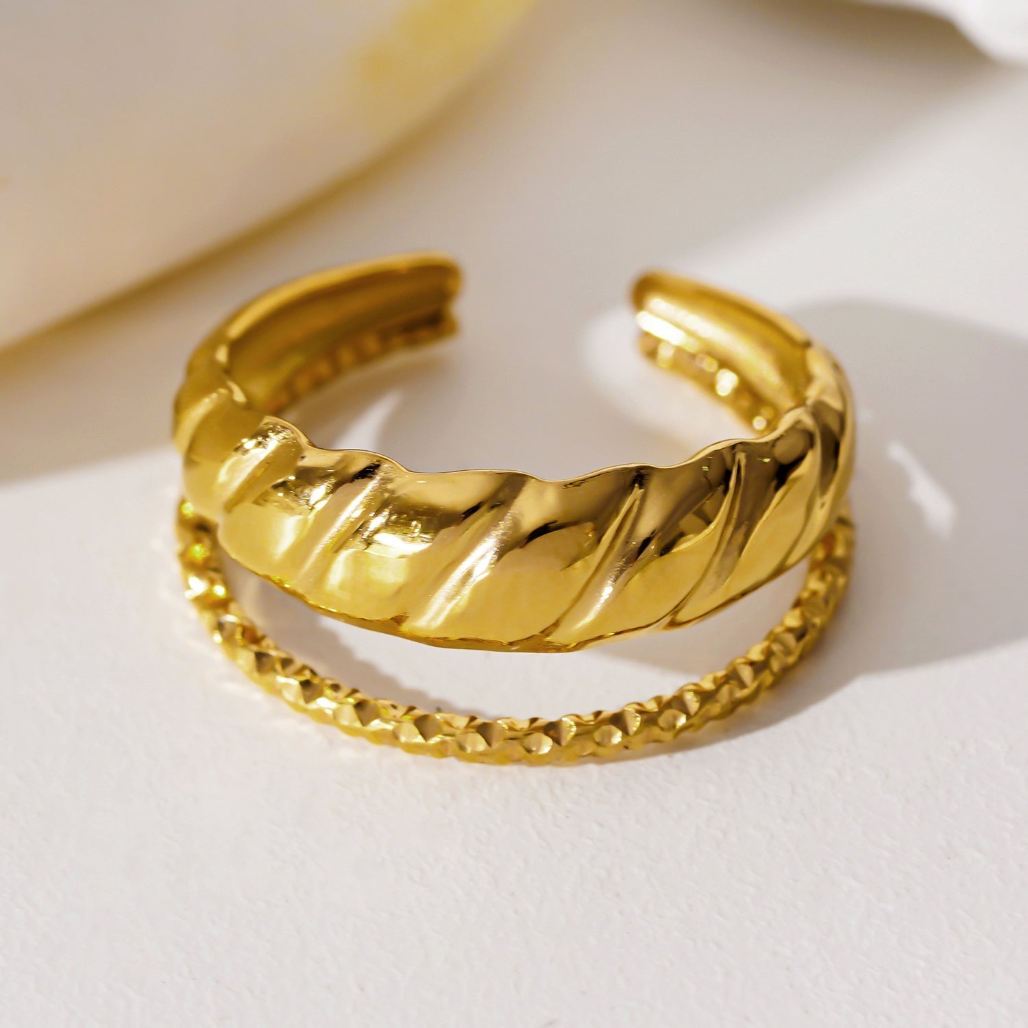 LYAM: Double Stacked Contrasting Textured Ring - Velora Luxury Fashion