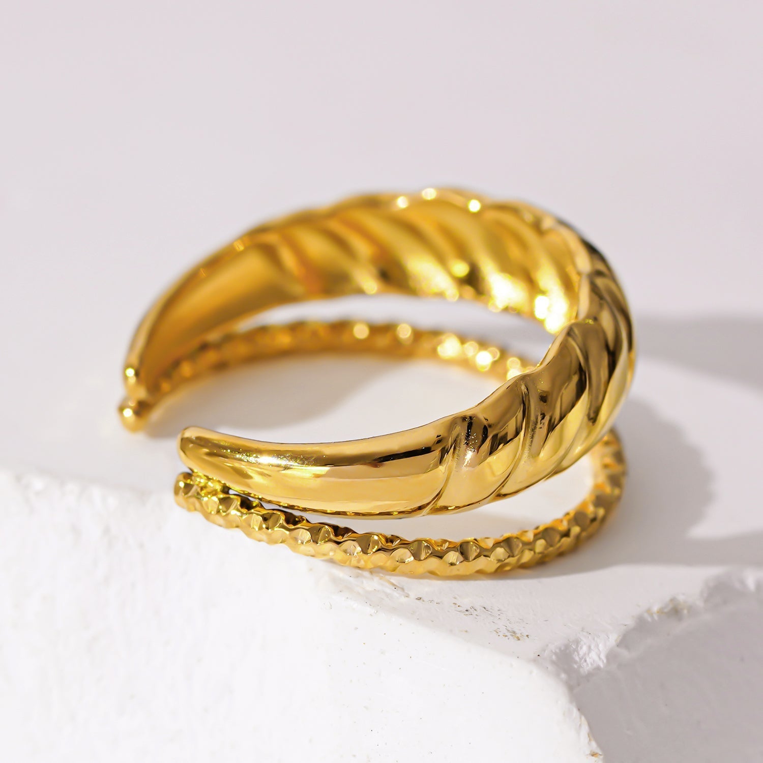 LYAM: Double Stacked Contrasting Textured Ring - Velora Luxury Fashion