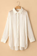 Lace Crochet Collared Neck Oversized Shirt - Velora Luxury Fashion