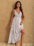 Lace Detail Crochet Tiered Maxi Cami Dress - Velora Luxury Fashion