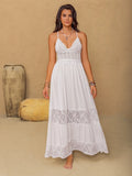 Lace Detail Crochet Tiered Maxi Cami Dress - Velora Luxury Fashion