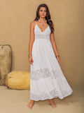 Lace Detail Crochet Tiered Maxi Cami Dress - Velora Luxury Fashion