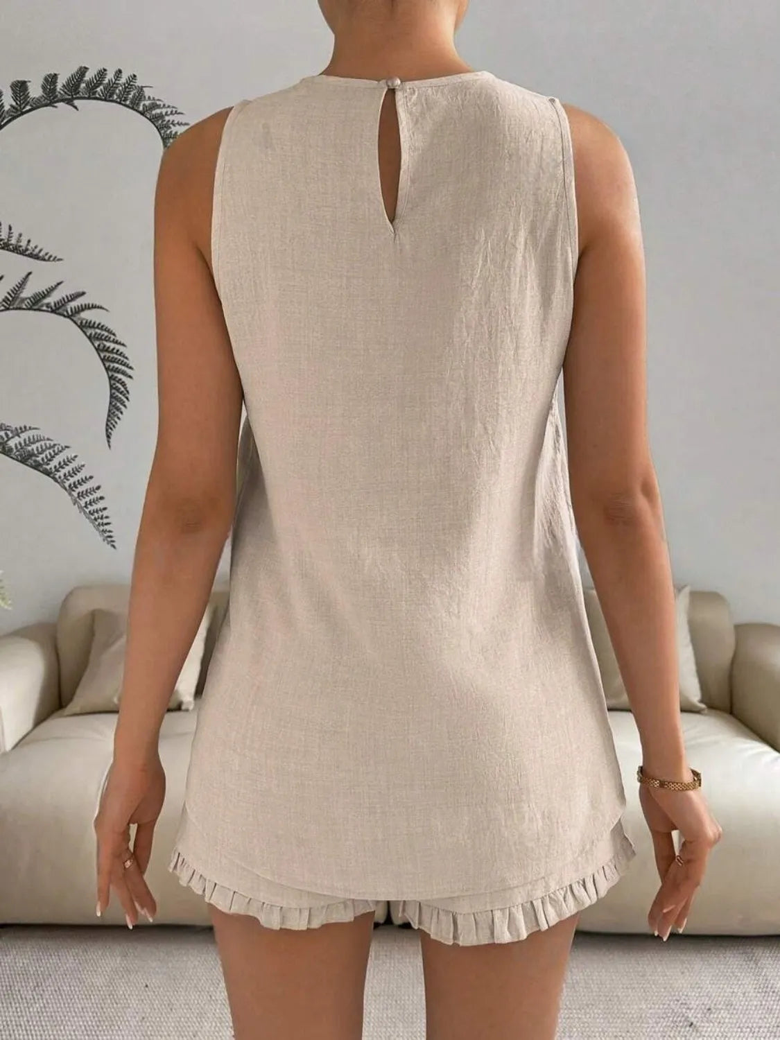 Lace Detail Round Neck Tank and Shorts Set - Velora Luxury Fashion