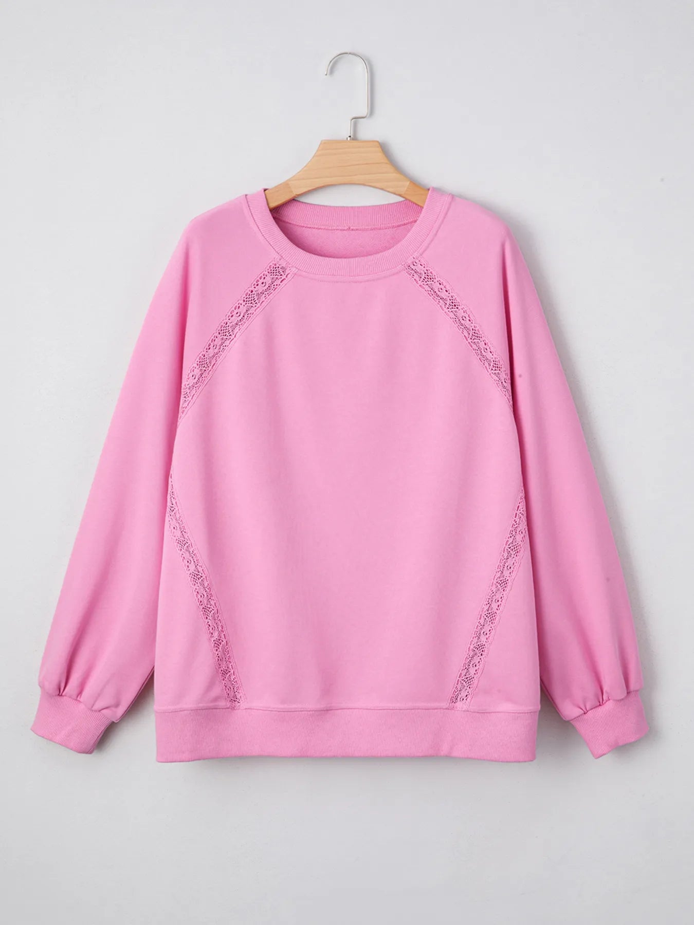 Lace Patched Raglan Sleeve Loose Fit Sweatshirt - Velora Luxury Fashion