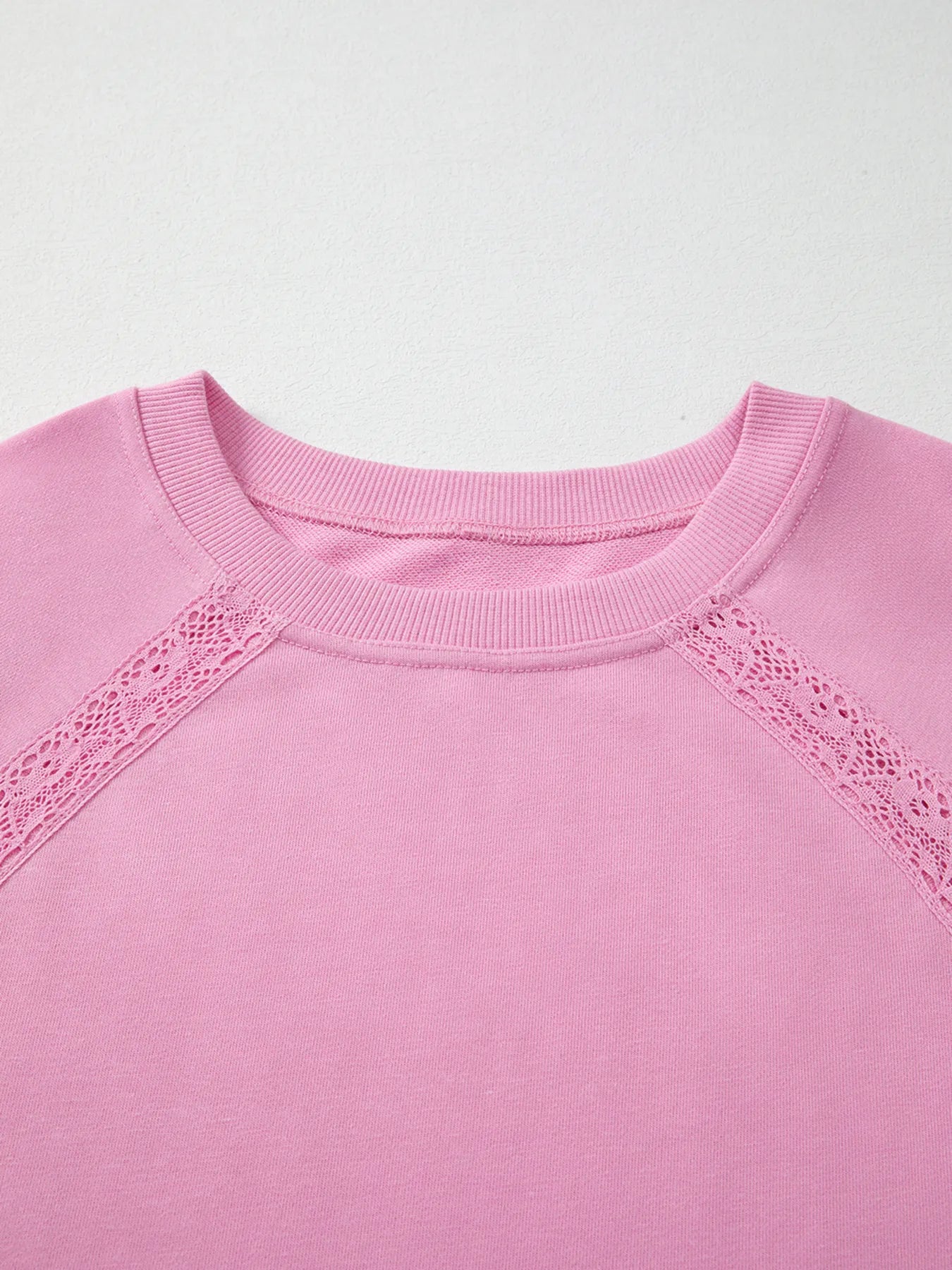 Lace Patched Raglan Sleeve Loose Fit Sweatshirt - Velora Luxury Fashion
