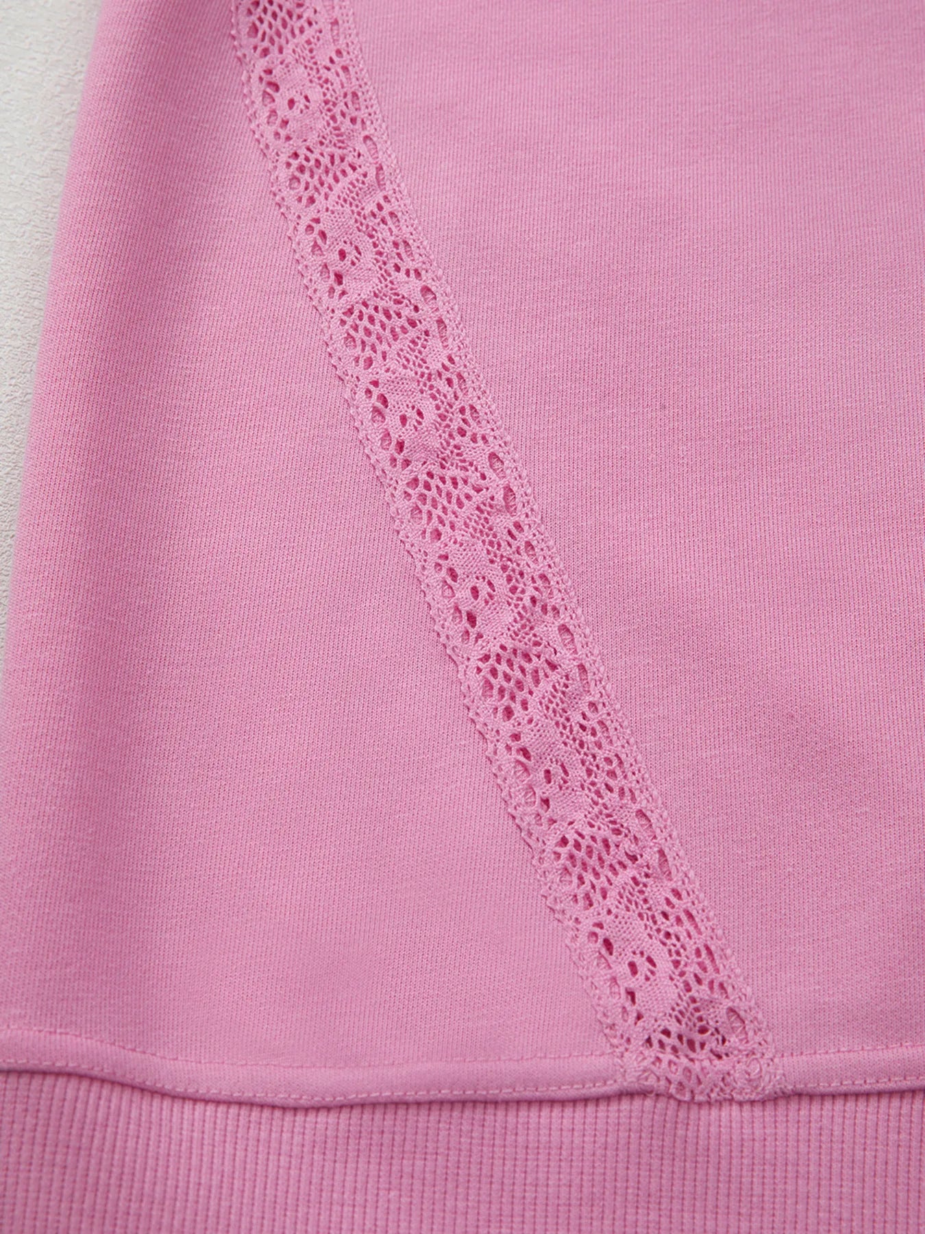 Lace Patched Raglan Sleeve Loose Fit Sweatshirt - Velora Luxury Fashion