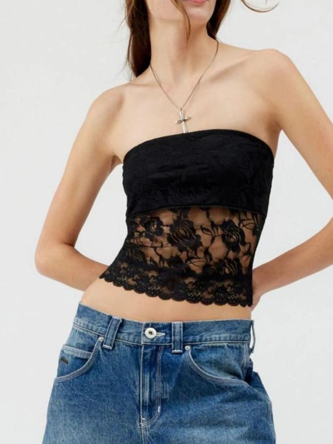 Lace Strapless Tube Top - Velora Luxury Fashion