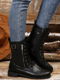 Lace Up Round Toe Boots - Velora Luxury Fashion