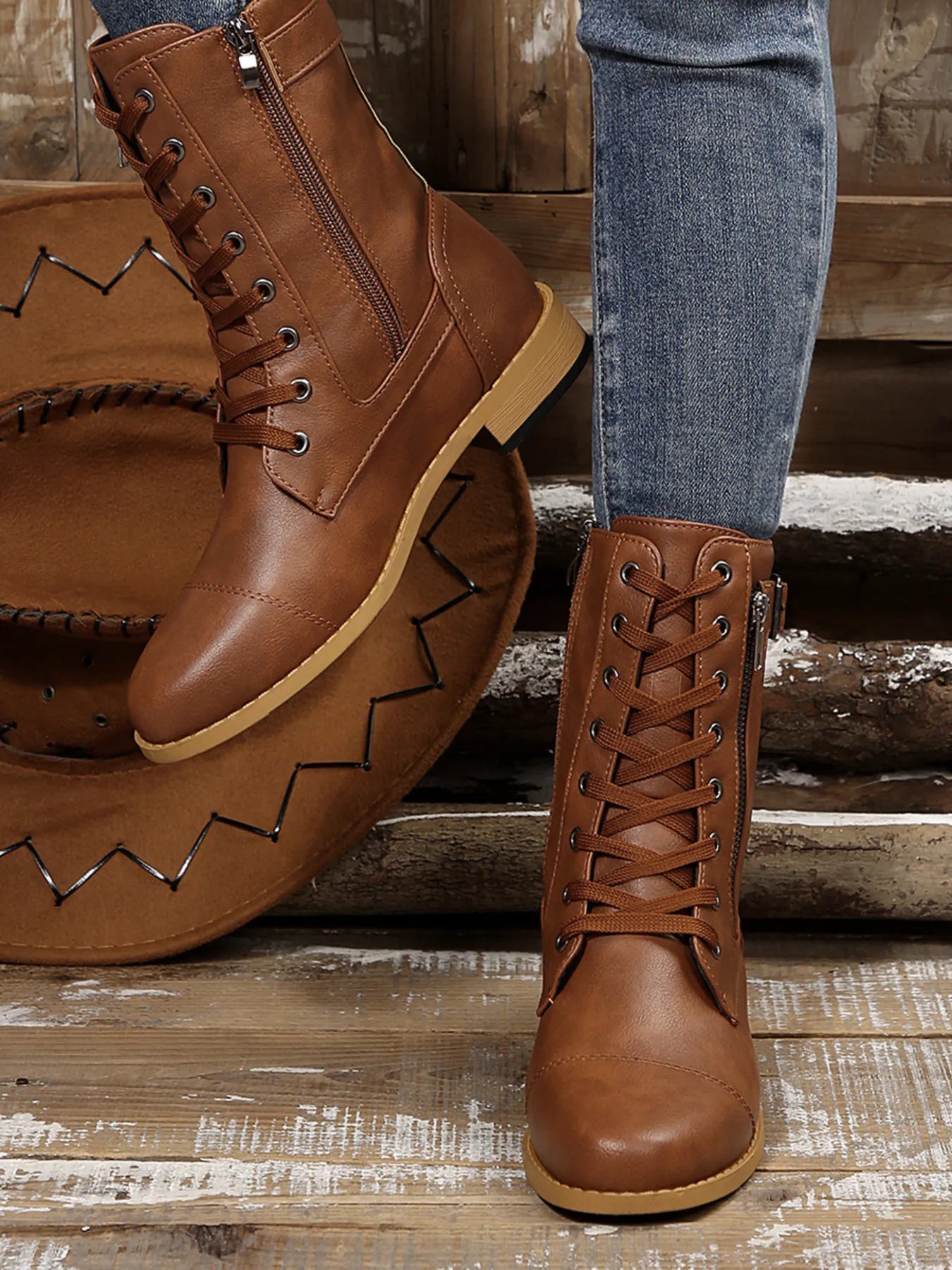 Lace Up Round Toe Boots - Velora Luxury Fashion