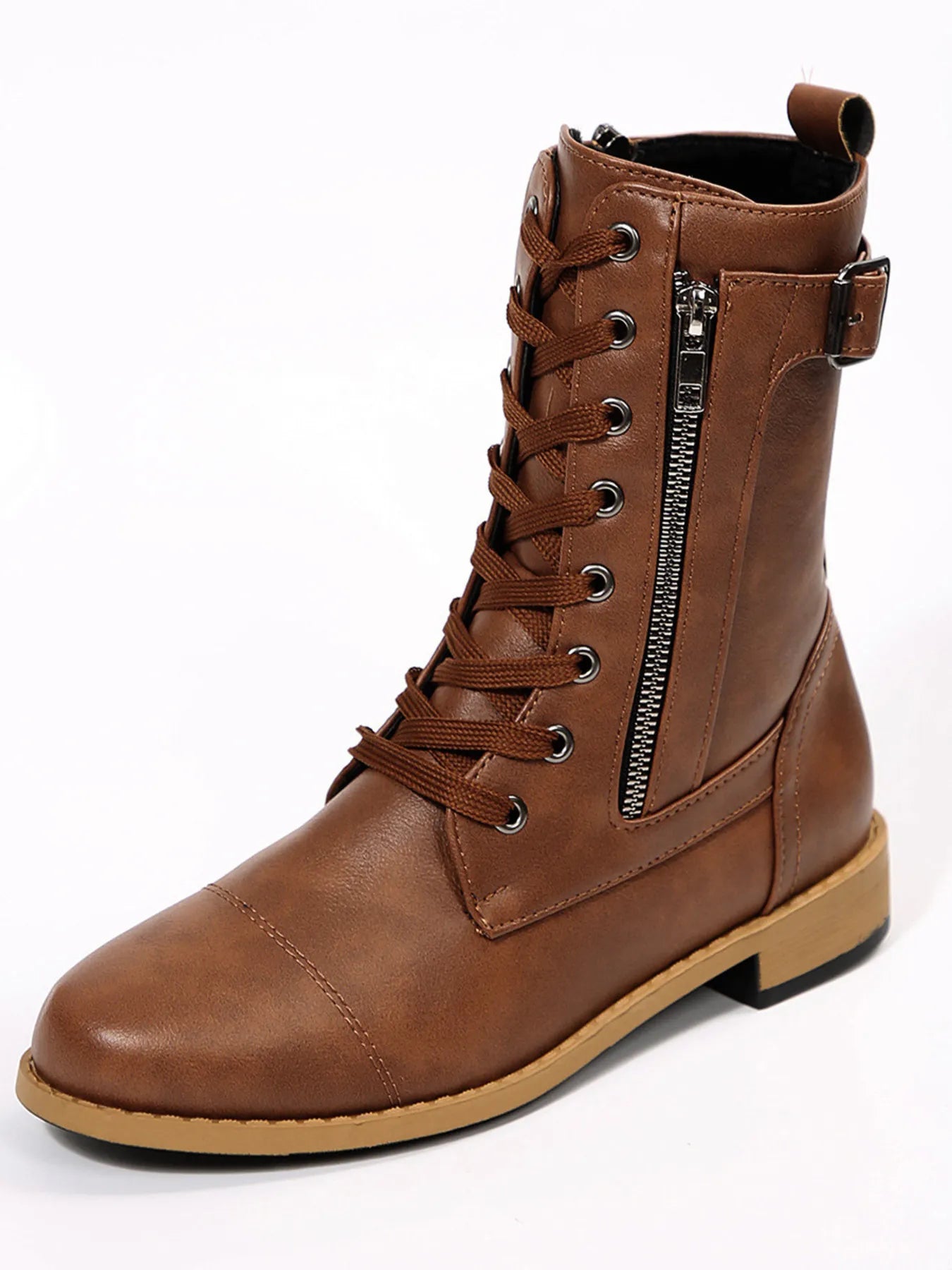 Lace Up Round Toe Boots - Velora Luxury Fashion
