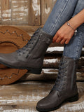 Lace Up Round Toe Boots - Velora Luxury Fashion