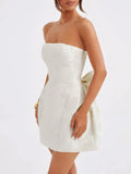Lace-Up Sleeveless Satin Mini Dress with Bow - Velora Luxury Fashion