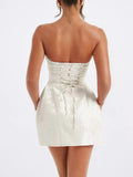 Lace-Up Sleeveless Satin Mini Dress with Bow - Velora Luxury Fashion