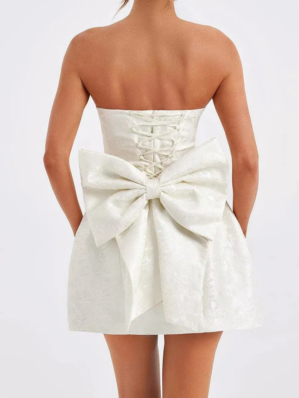 Lace-Up Sleeveless Satin Mini Dress with Bow - Velora Luxury Fashion