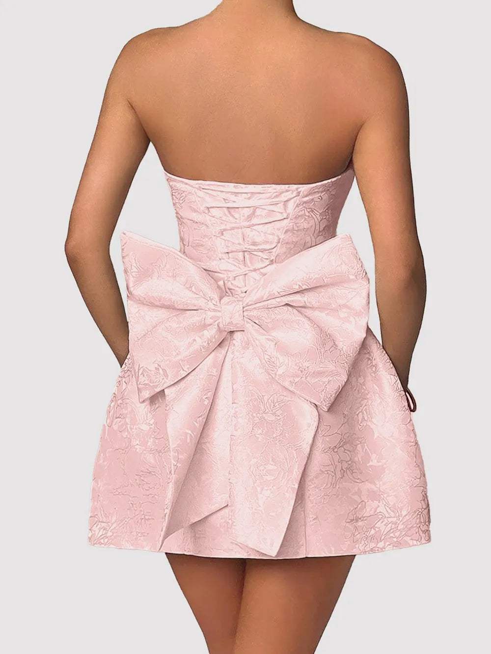Lace-Up Sleeveless Satin Mini Dress with Bow - Velora Luxury Fashion