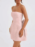 Lace-Up Sleeveless Satin Mini Dress with Bow - Velora Luxury Fashion