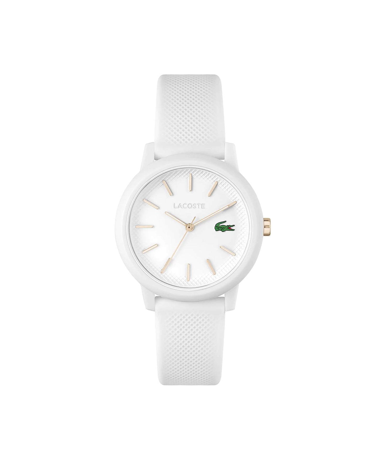 Lacoste 12.12 Womens TR90 Quartz Watch with White Rubber Strap White Gold (Model: 2001211) - Velora Luxury Fashion