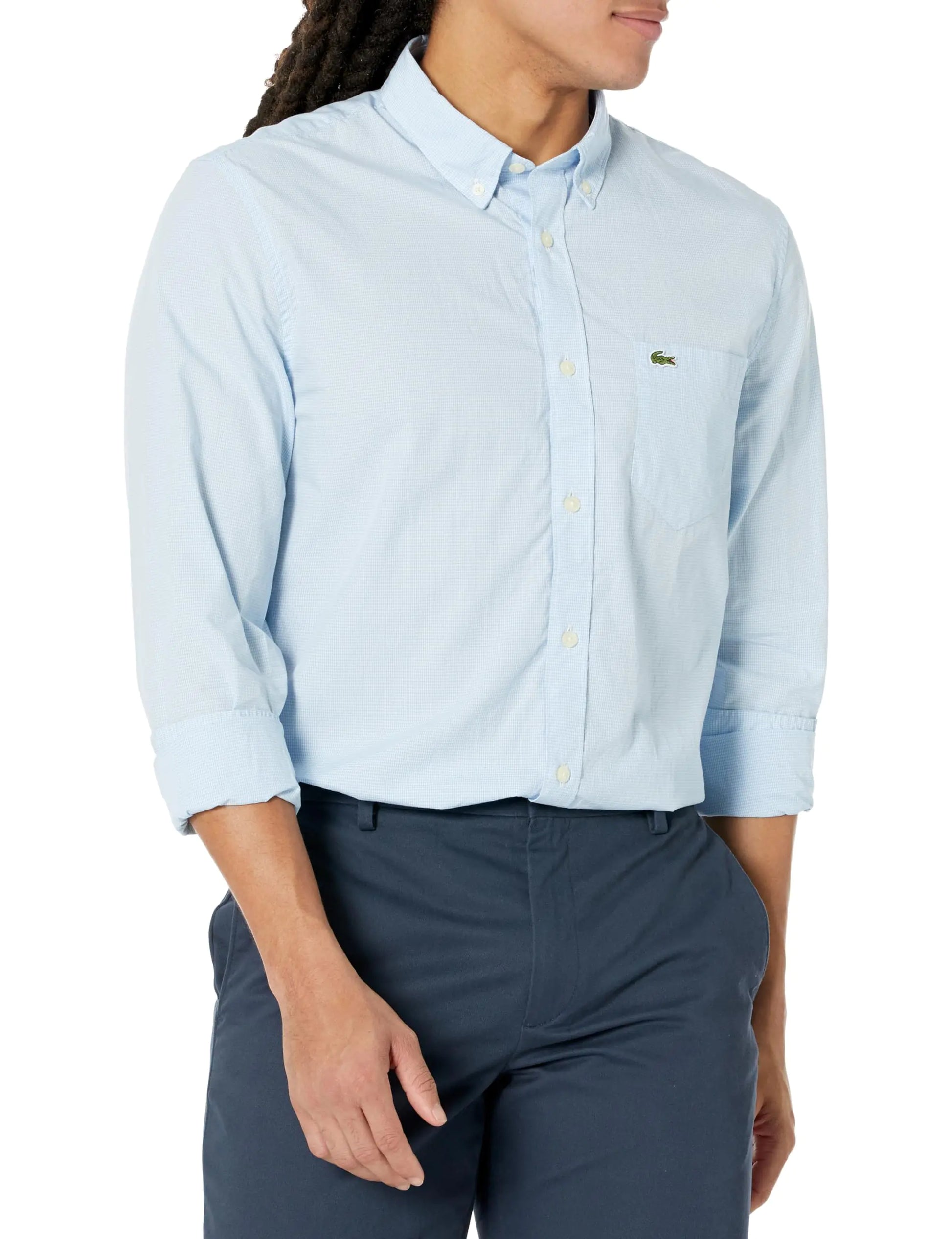 Lacoste Mens Long Sleeve Regular Fit Gingham Button Down Poplin Shirt - Velora Luxury Fashion