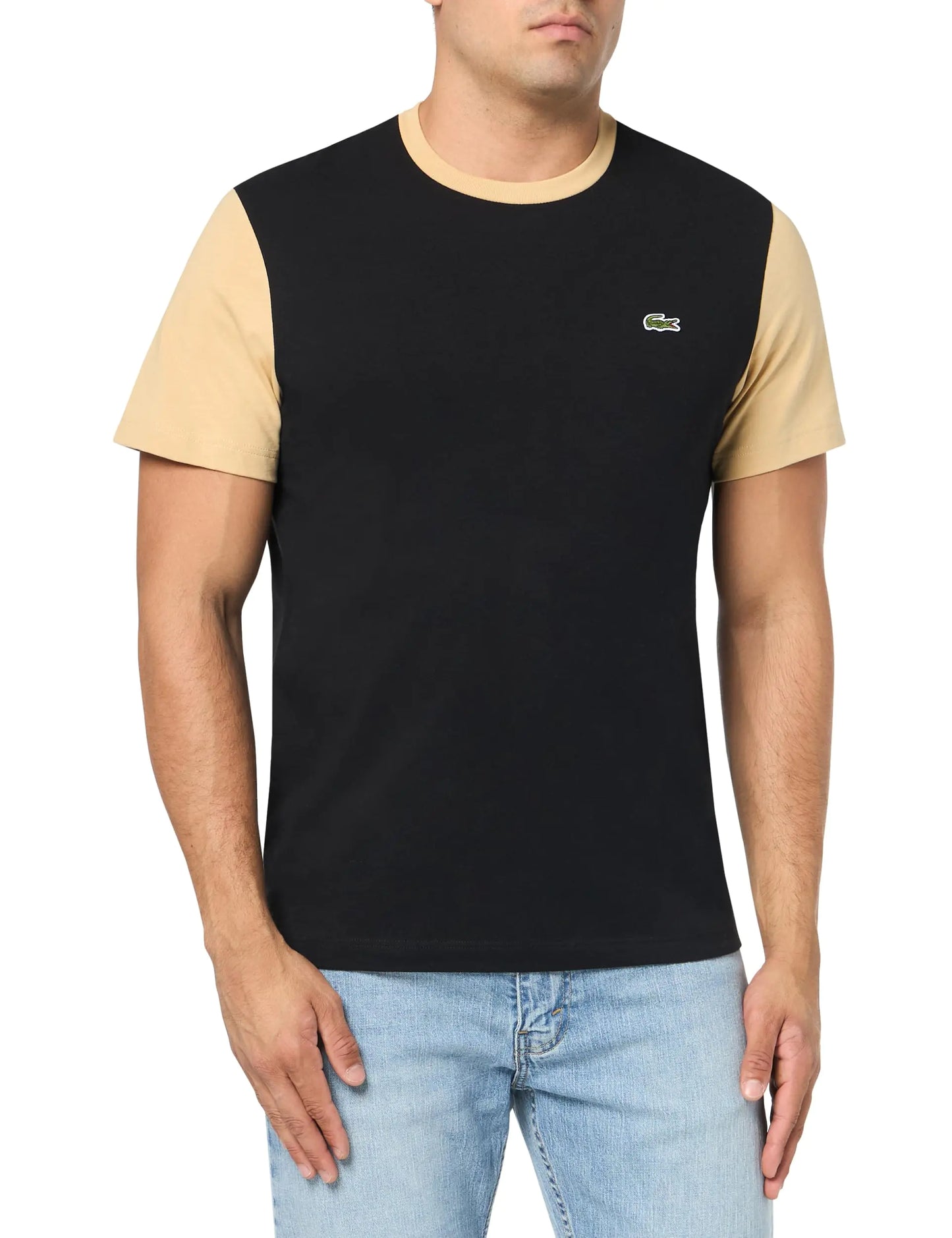 Lacoste Mens Regular Fit Short Sleeve Color Blocked Crew Neck Teeshirt Black/Croissant XXL - Velora Luxury Fashion