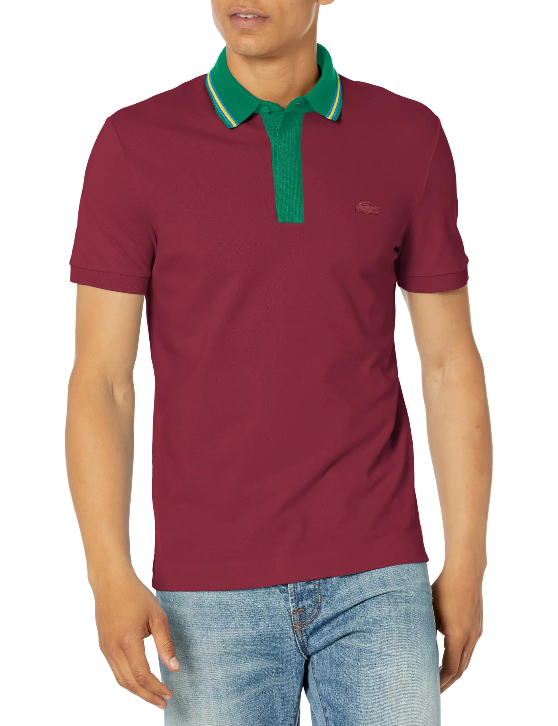 Lacoste Mens Short Sleeve Regular Fit Striped Neck Polo Shirt ZIN 3X-Large - Velora Luxury Fashion