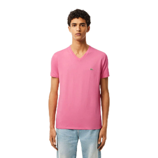 Lacoste Mens V Neck Cotton Pima T-Shirt RESEDA Pink 7 - Velora Luxury Fashion