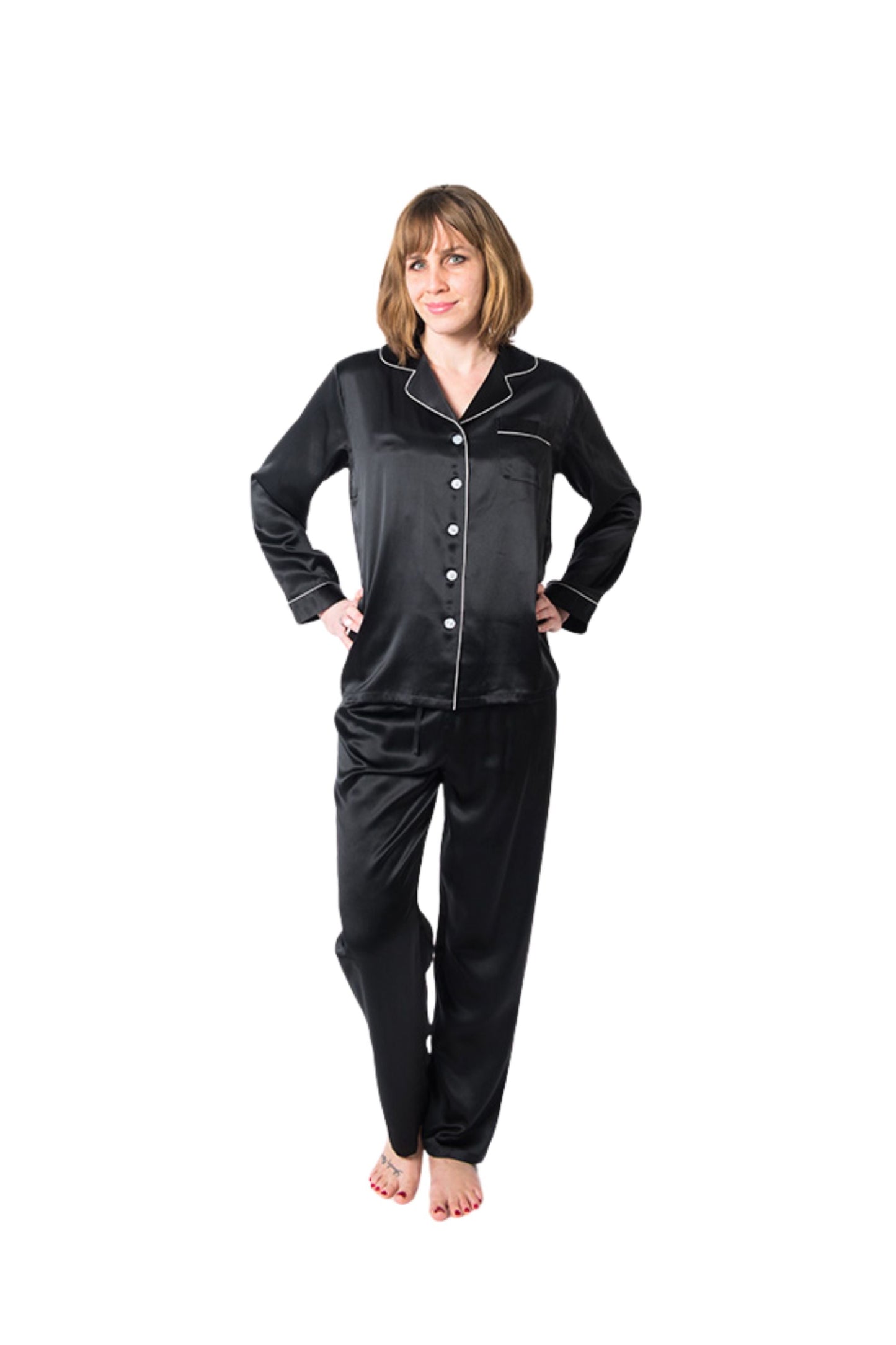 Women's Mulberry Silk Pajama Set Black Forsters Finery