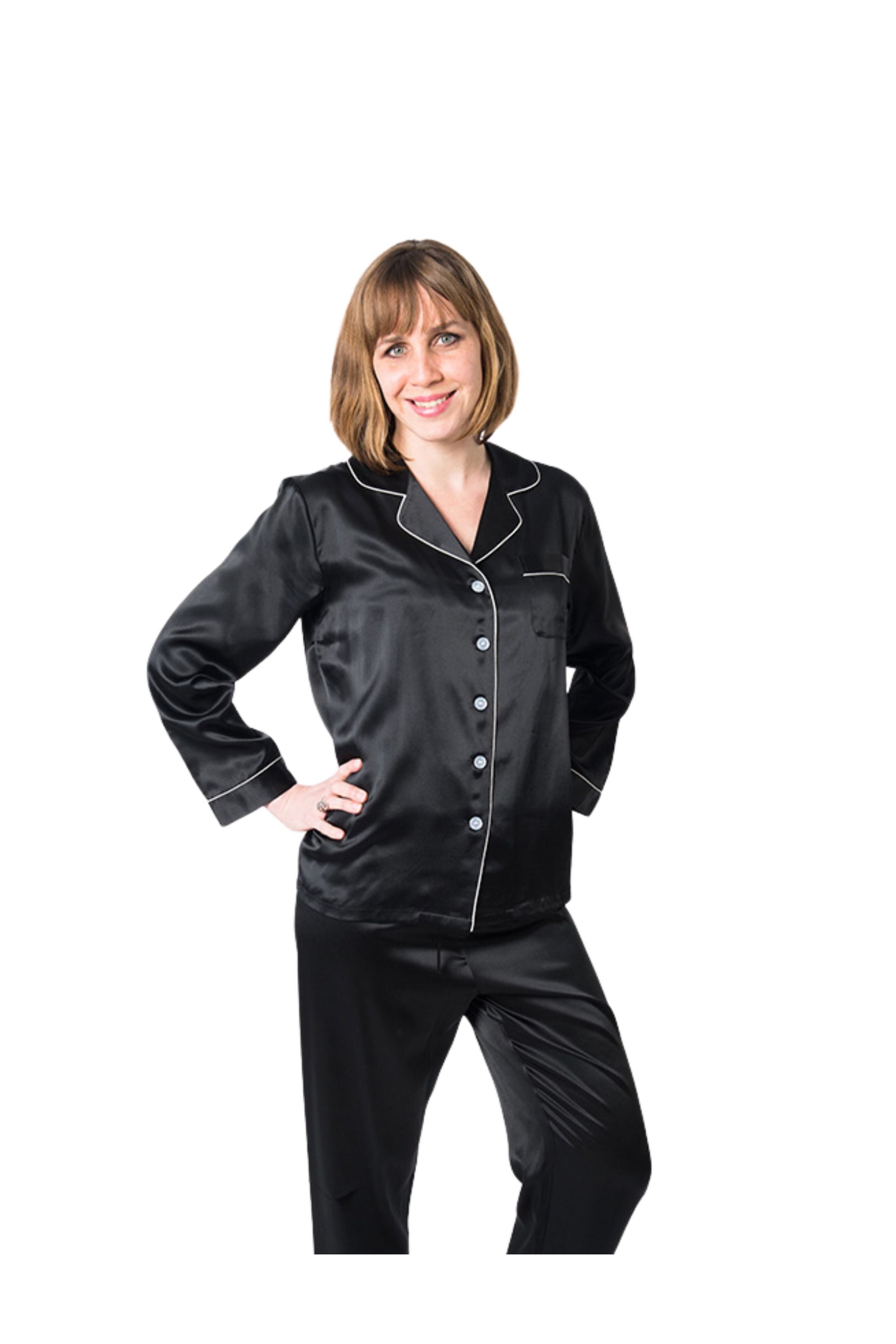 Women's Mulberry Silk Pajama Set Black Forsters Finery