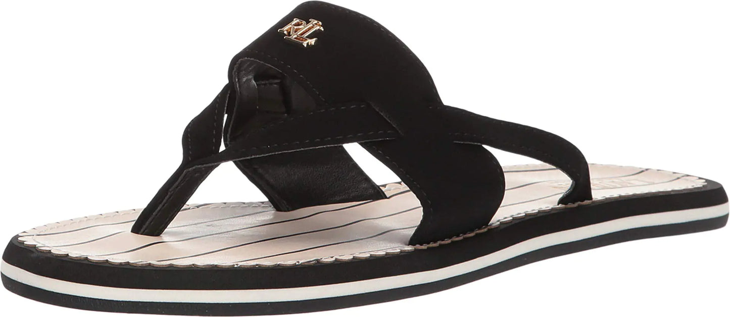 Lauren Ralph Lauren Rosalind Sandal Black Nubuck Pu 9 B (M) - Velora Luxury Fashion