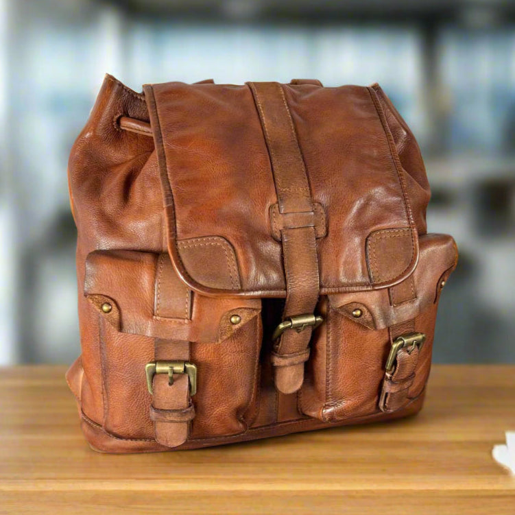 Leather Drawstring Backpack - Velora Luxury Fashion