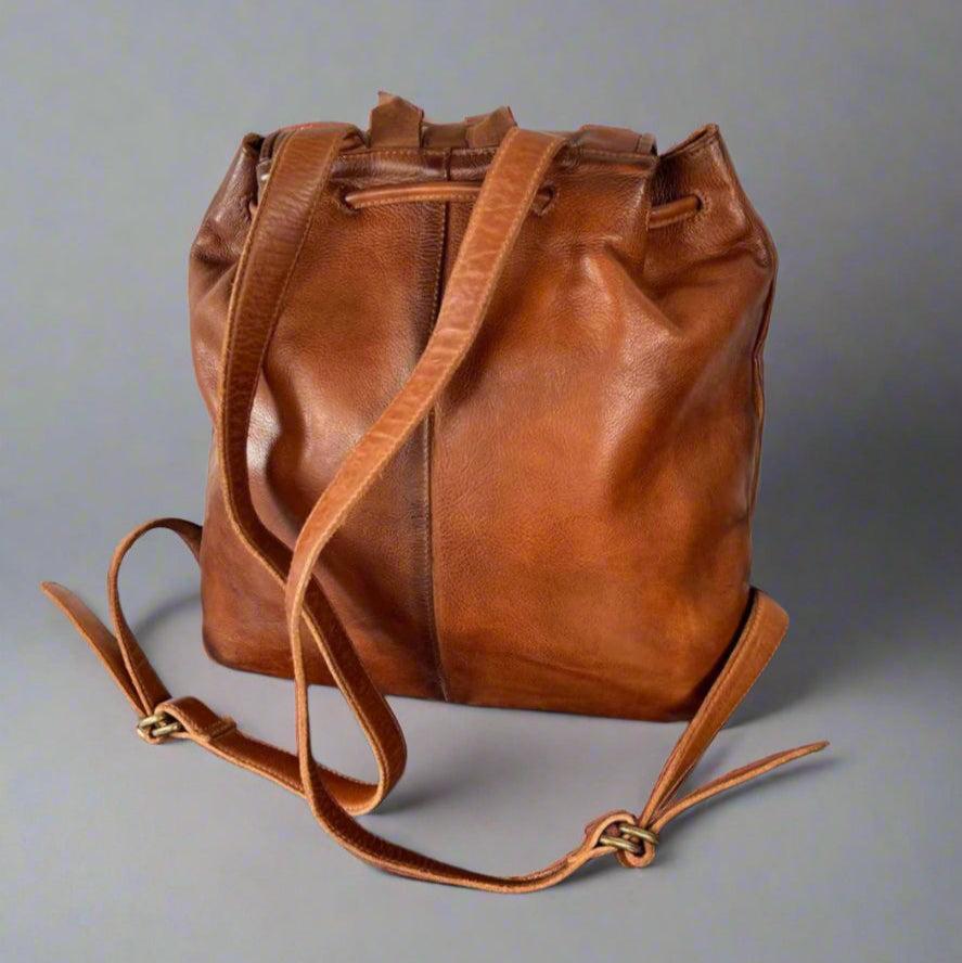 Leather Drawstring Backpack - Velora Luxury Fashion