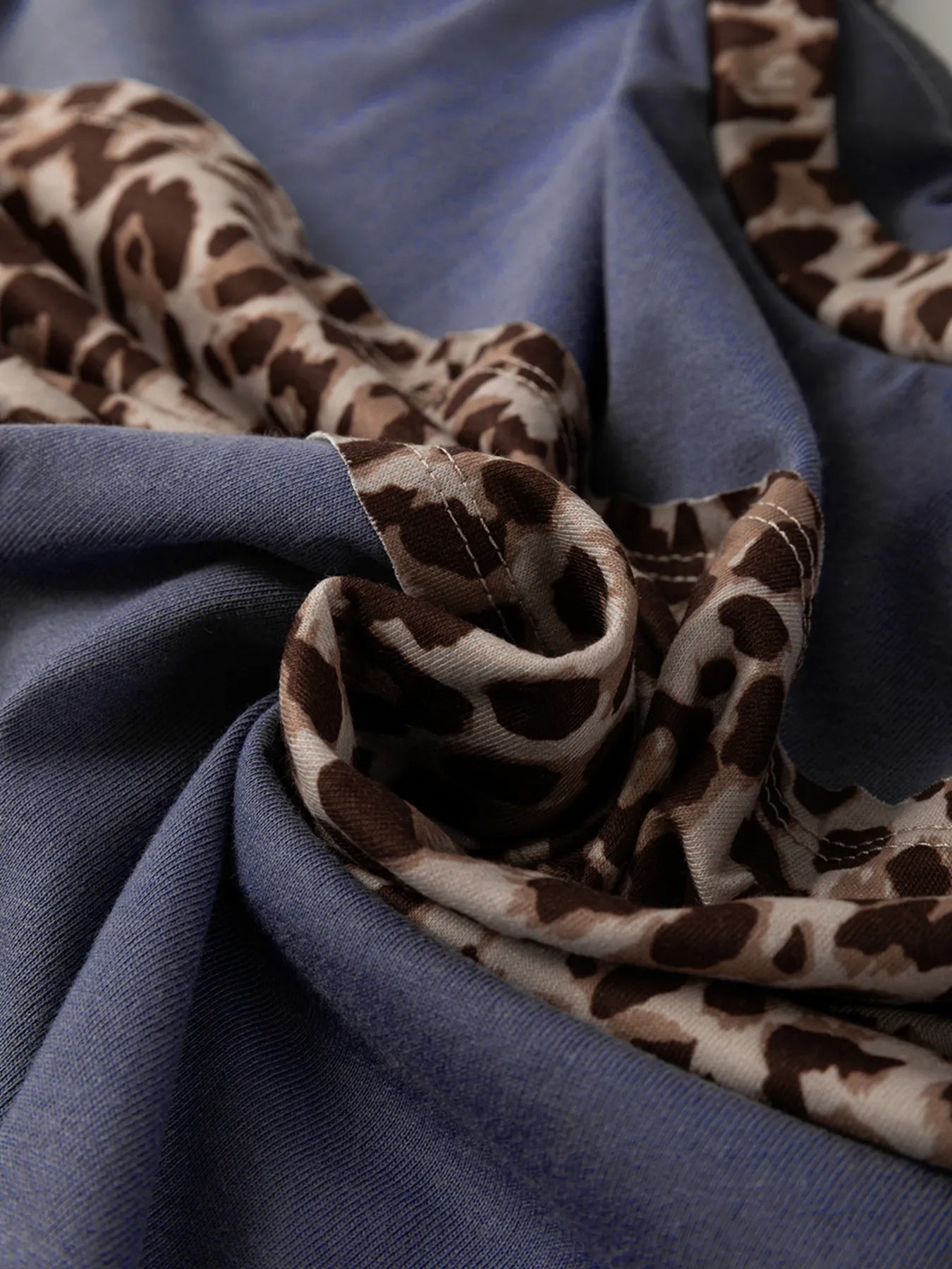 Leopard Color Block Long Sleeve Drop Shoulder Top - Velora Luxury Fashion