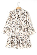 Leopard Print Buttoned Front 3/4 Sleeve Tiered Ruffled Hem Dress - Velora Luxury Fashion