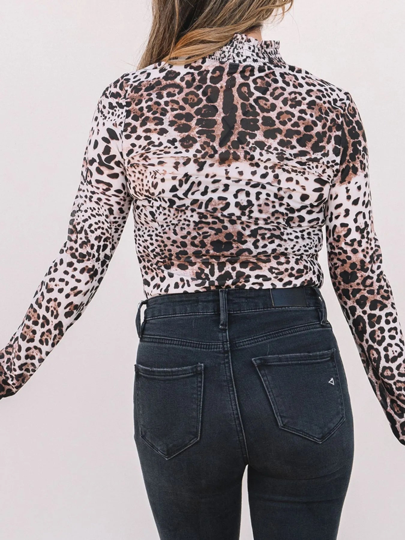 Leopard Print Long Sleeve Mock Neck Bodysuit - Velora Luxury Fashion