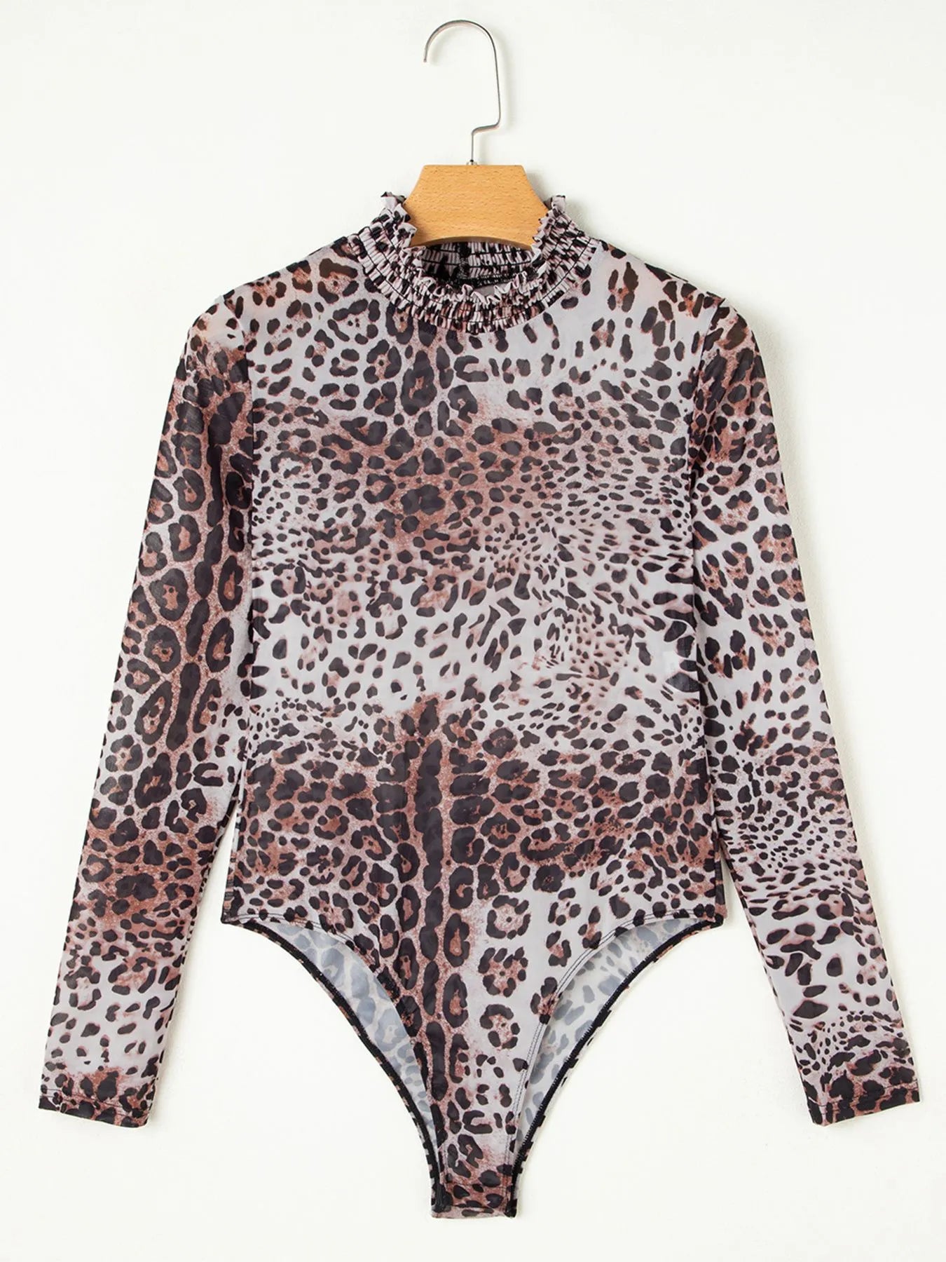 Leopard Print Long Sleeve Mock Neck Bodysuit - Velora Luxury Fashion