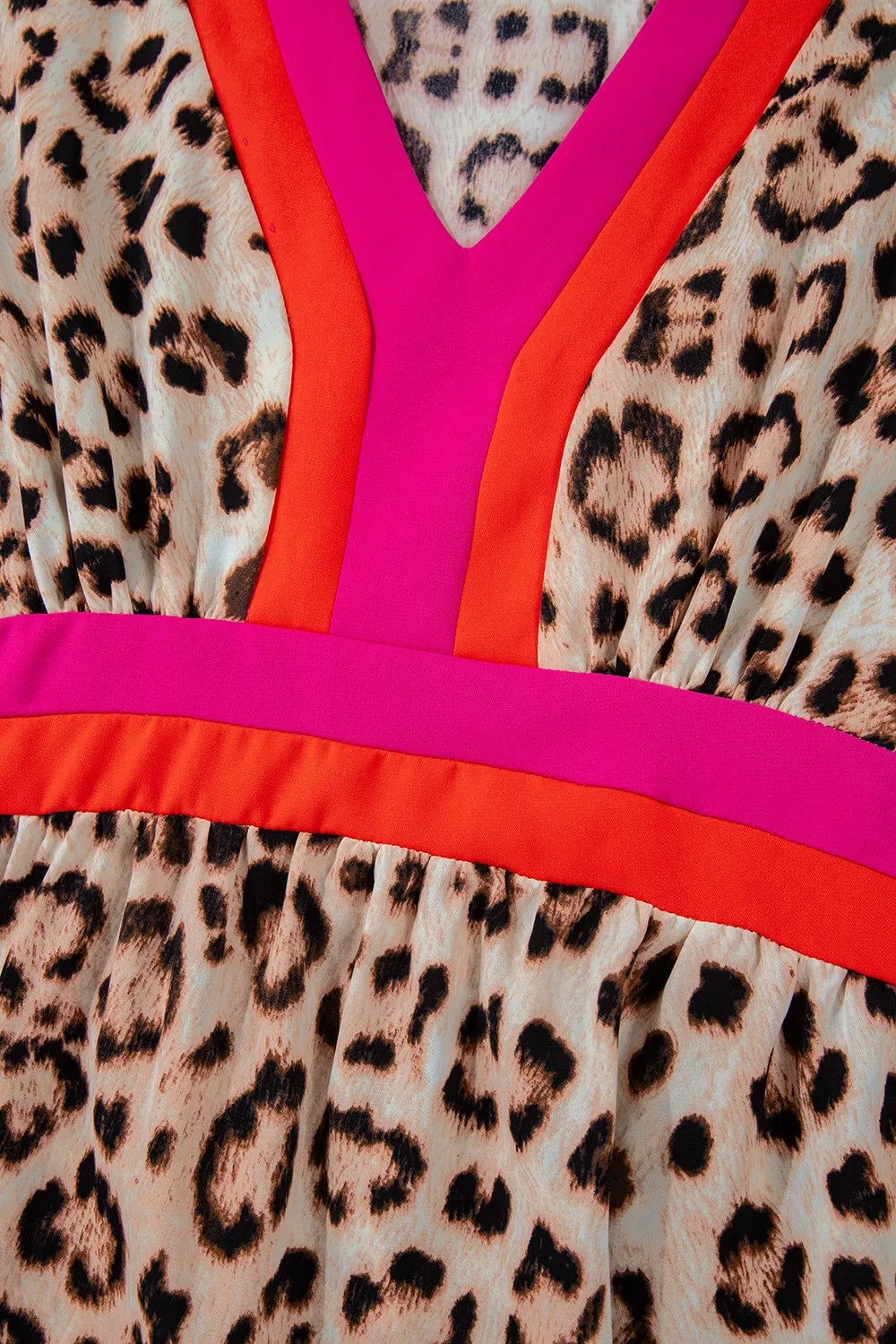 Leopard Print V-Neck Blouse with Contrast Trim - Velora Luxury Fashion