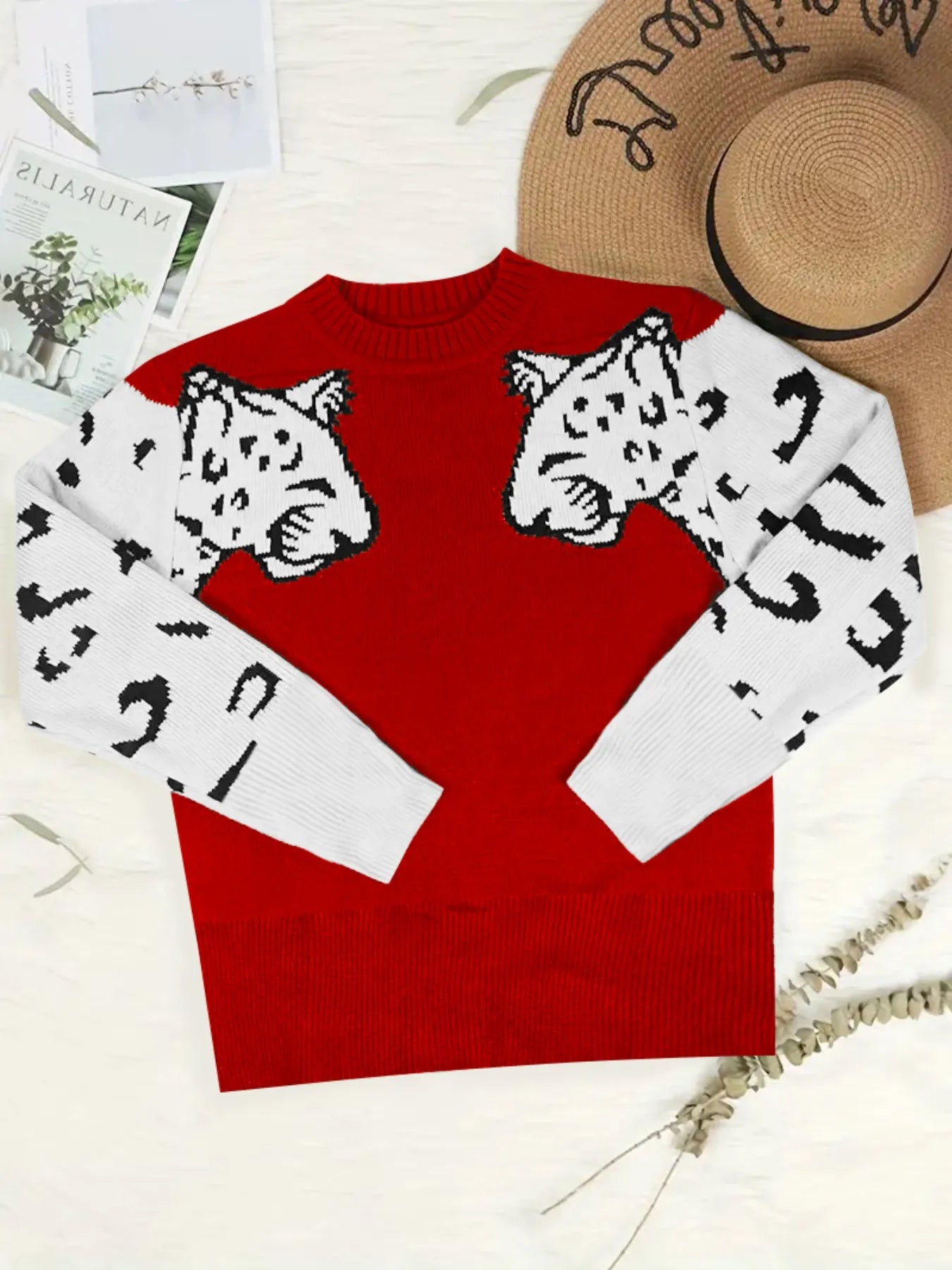 Leopard Round Neck Sweater - Velora Luxury Fashion