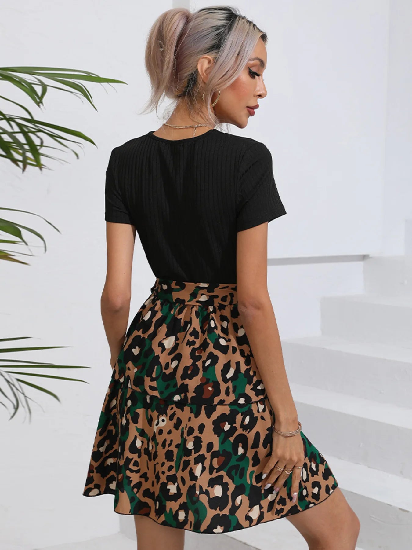 Leopard Short Sleeve Dress - Velora Luxury Fashion