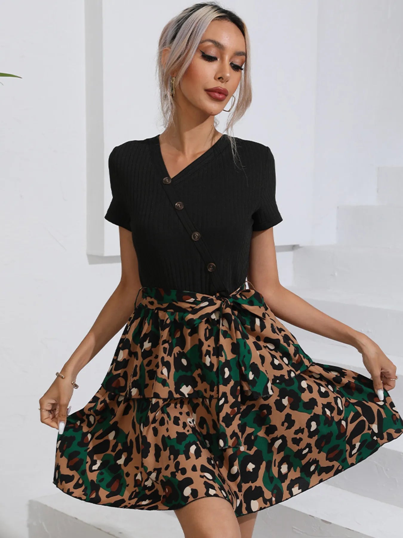 Leopard Short Sleeve Dress - Velora Luxury Fashion