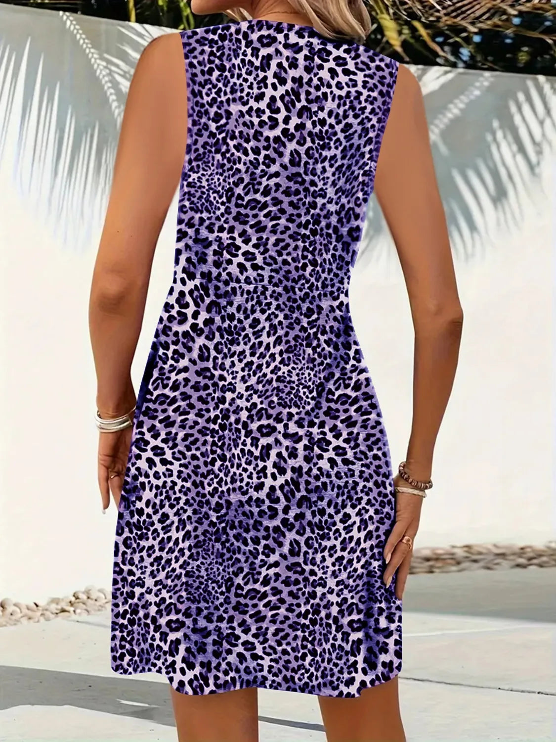 Leopard V-Neck Sleeveless Mini Dress - Velora Luxury Fashion